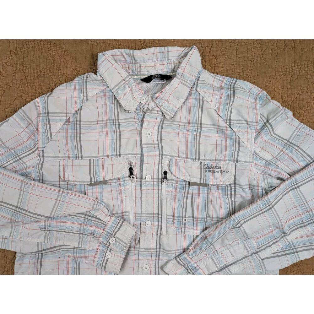Cabelas Guidewear Shirt Womens Large White Plaid Fishing Vented Long Sleeve Hike